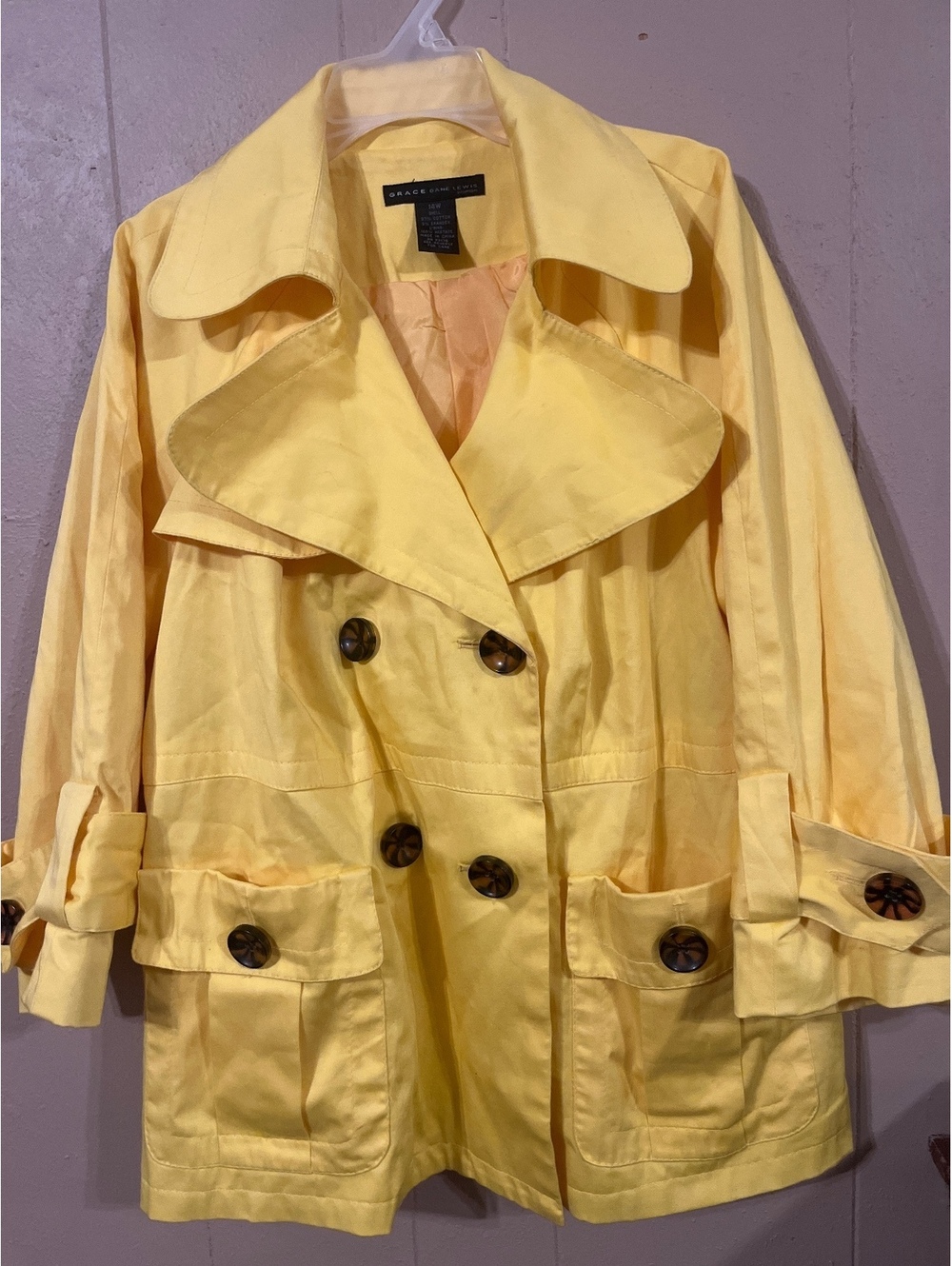 Grace Dane Lewis Yellow Cotton Blend Trench Coat Size 14W